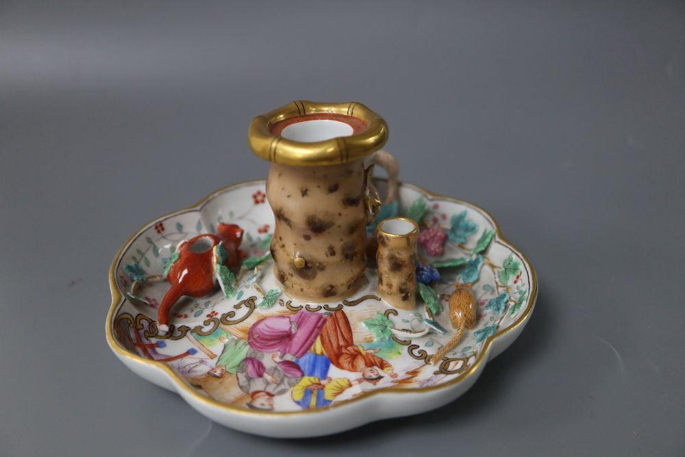 A 19th century Meissen candlestick, in Chinese style, height 8cm